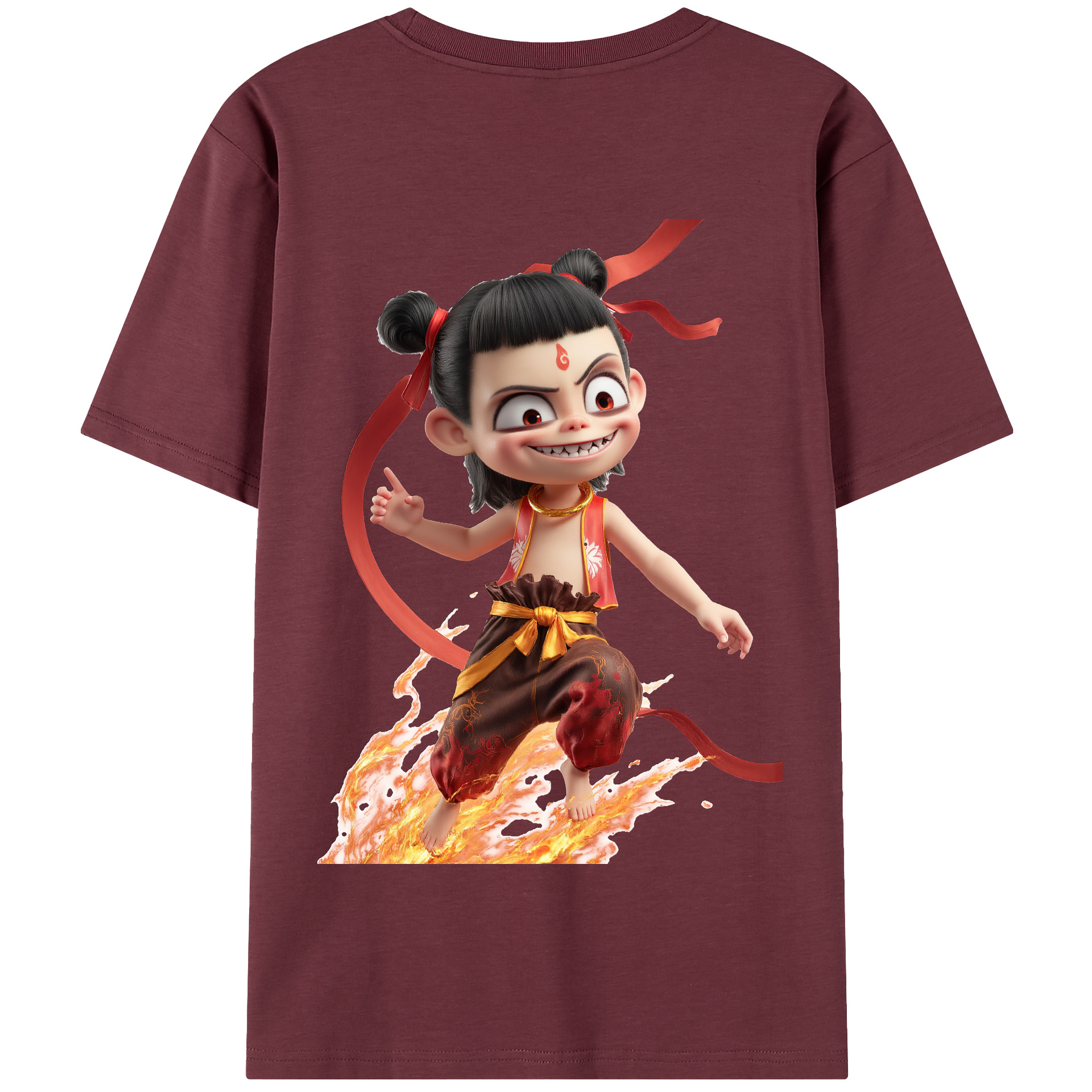 （画像用） Ne Zha 2 ナタ 魔童の大暴れ 綿100％半袖Tシャツ（背面プリント）